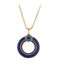 Bohemian Wholesale Jewelry Hollow-out Round Rhinestone Rimmed Unique Design Women Fashion Copper Necklace