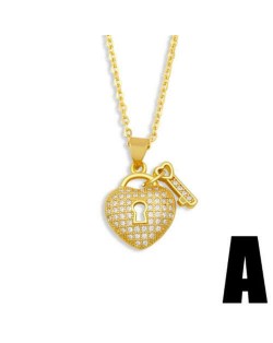 Creative Heart Shape Lock and Key Classic Combo Pendant Women Copper Wholesale Necklace - Design A