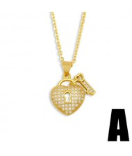 Creative Heart Shape Lock and Key Classic Combo Pendant Women Copper Wholesale Necklace - Design A