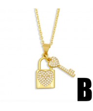 Creative Heart Shape Lock and Key Classic Combo Pendant Women Copper Wholesale Necklace - Design B