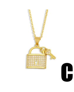 Creative Heart Shape Lock and Key Classic Combo Pendant Women Copper Wholesale Necklace - Design C