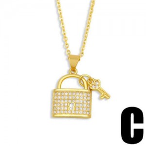 Creative Heart Shape Lock and Key Classic Combo Pendant Women Copper Wholesale Necklace - Design C
