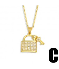 Creative Heart Shape Lock and Key Classic Combo Pendant Women Copper Wholesale Necklace - Design C