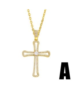 U.S. Hip-hop Classic Cross Pendant Cubic Zirconia Inlaid Fashion Women Copper Wholesale Necklace - Design A