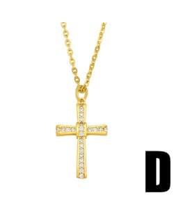 U.S. Hip-hop Classic Cross Pendant Cubic Zirconia Inlaid Fashion Women Copper Wholesale Necklace - Design B