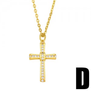 U.S. Hip-hop Classic Cross Pendant Cubic Zirconia Inlaid Fashion Women Copper Wholesale Necklace - Design B