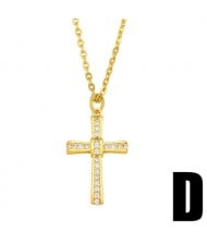 U.S. Hip-hop Classic Cross Pendant Cubic Zirconia Inlaid Fashion Women Copper Wholesale Necklace - Design B
