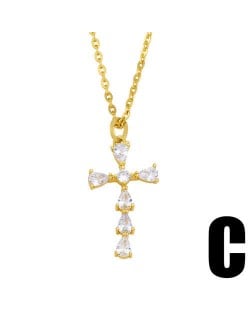 U.S. Hip-hop Classic Cross Pendant Cubic Zirconia Inlaid Fashion Women Copper Wholesale Necklace - Design C