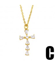 U.S. Hip-hop Classic Cross Pendant Cubic Zirconia Inlaid Fashion Women Copper Wholesale Necklace - Design C