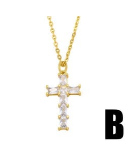 U.S. Hip-hop Classic Cross Pendant Cubic Zirconia Inlaid Fashion Women Copper Wholesale Necklace - Design D