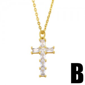 U.S. Hip-hop Classic Cross Pendant Cubic Zirconia Inlaid Fashion Women Copper Wholesale Necklace - Design D