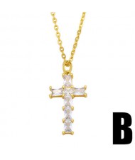 U.S. Hip-hop Classic Cross Pendant Cubic Zirconia Inlaid Fashion Women Copper Wholesale Necklace - Design D