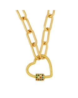 Heart Shape Pendant Bold Link Chain Hip-hop Style Wholesale Jewelry Women Copper Necklace - Multicolor