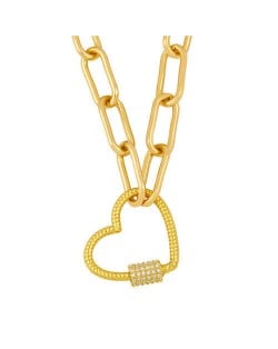 Heart Shape Pendant Bold Link Chain Hip-hop Style Wholesale Jewelry Women Copper Necklace - White