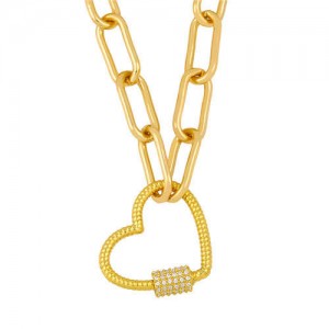 Heart Shape Pendant Bold Link Chain Hip-hop Style Wholesale Jewelry Women Copper Necklace - White