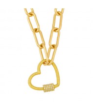 Heart Shape Pendant Bold Link Chain Hip-hop Style Wholesale Jewelry Women Copper Necklace - White