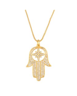 Creative Rhinestone Palm Pendant High Fashion Women Costume Copper Wholesale Necklace