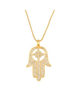 Creative Rhinestone Palm Pendant High Fashion Women Costume Copper Wholesale Necklace