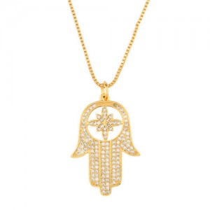 Creative Rhinestone Palm Pendant High Fashion Women Costume Copper Wholesale Necklace