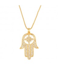 Creative Rhinestone Palm Pendant High Fashion Women Costume Copper Wholesale Necklace