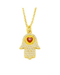 Attractive Heart Shape Eye Palm Design Pendant U.S. Fashion Wholesale Jewelry Copper Necklace - Red