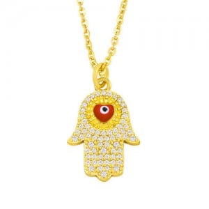 Attractive Heart Shape Eye Palm Design Pendant U.S. Fashion Wholesale Jewelry Copper Necklace - Red