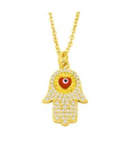 Attractive Heart Shape Eye Palm Design Pendant U.S. Fashion Wholesale Jewelry Copper Necklace - Red