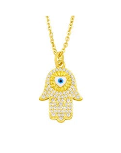 Attractive Heart Shape Eye Palm Design Pendant U.S. Fashion Wholesale Jewelry Copper Necklace - Blue