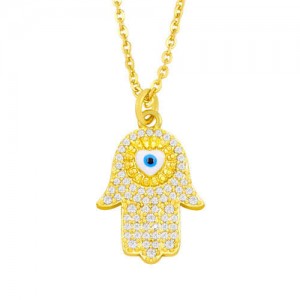 Attractive Heart Shape Eye Palm Design Pendant U.S. Fashion Wholesale Jewelry Copper Necklace - Blue