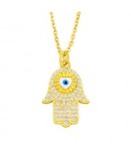 Attractive Heart Shape Eye Palm Design Pendant U.S. Fashion Wholesale Jewelry Copper Necklace - Blue