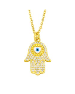 Attractive Heart Shape Eye Palm Design Pendant U.S. Fashion Wholesale Jewelry Copper Necklace - White
