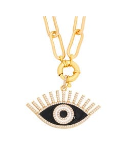 Cubic Zirconia Embellished Evil Eye Hip-hop Style Wholesale Jewelry Women Copper Necklace - Black