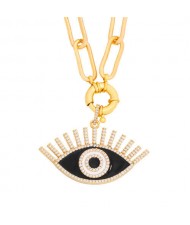 Cubic Zirconia Embellished Evil Eye Hip-hop Style Wholesale Jewelry Women Copper Necklace - Black