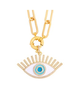 Cubic Zirconia Embellished Evil Eye Hip-hop Style Wholesale Jewelry Women Copper Necklace - White