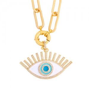 Cubic Zirconia Embellished Evil Eye Hip-hop Style Wholesale Jewelry Women Copper Necklace - White