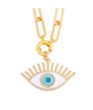 Cubic Zirconia Embellished Evil Eye Hip-hop Style Wholesale Jewelry Women Copper Necklace - White