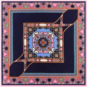 Abstract Floral Prints French Fashion Women Square Scarf - Royal Blue