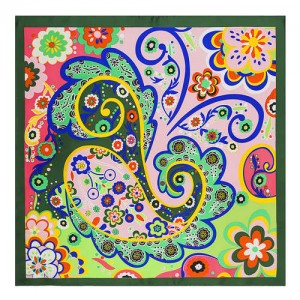 Bohemian Fashion Colorful Flowers Doodle 60*60 cm High Fashion Women Square Scarf - Green