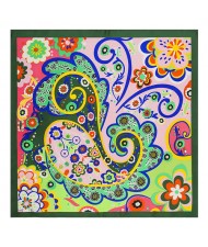 Bohemian Fashion Colorful Flowers Doodle 60*60 cm High Fashion Women Square Scarf - Green