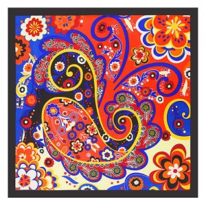 Bohemian Fashion Colorful Flowers Doodle 60*60 cm High Fashion Women Square Scarf - Black