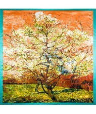 Folk Fence Prosperous Tree Oil Painting Romantic Design Women Square Scarf - Blue