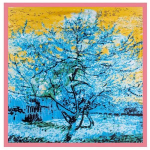 Folk Fence Prosperous Tree Oil Painting Romantic Design Women Square Scarf - Pink