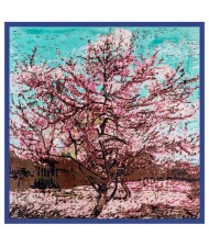 Folk Fence Prosperous Tree Oil Painting Romantic Design Women Square Scarf - Royal Blue