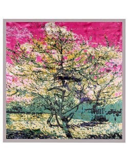 Folk Fence Prosperous Tree Oil Painting Romantic Design Women Square Scarf - Gray