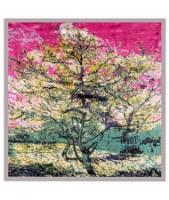 Folk Fence Prosperous Tree Oil Painting Romantic Design Women Square Scarf - Gray