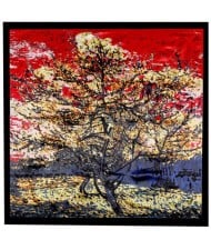 Folk Fence Prosperous Tree Oil Painting Romantic Design Women Square Scarf - Black