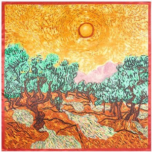 Summer Forest Oil Painting Attractive Design Artificial Silk 90*90 cm Women Square Scarf - Yellow