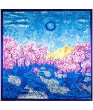 Summer Forest Oil Painting Attractive Design Artificial Silk 90*90 cm Women Square Scarf - Blue