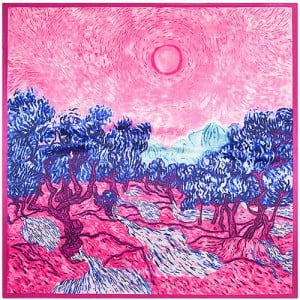 Summer Forest Oil Painting Attractive Design Artificial Silk 90*90 cm Women Square Scarf - Rose