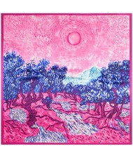 Summer Forest Oil Painting Attractive Design Artificial Silk 90*90 cm Women Square Scarf - Rose